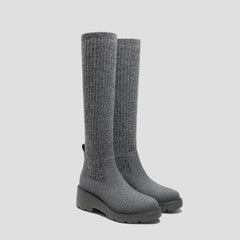 Round-Toe Knee-High Wool Wedge Boots (Eduarda)