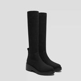 Round-Toe Knee-High Wool Wedge Boots (Eduarda)