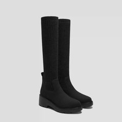 Round-Toe Knee-High Wool Wedge Boots (Eduarda)