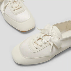 Square-Toe Lace-Up Satin Sneakerina (Cristina)