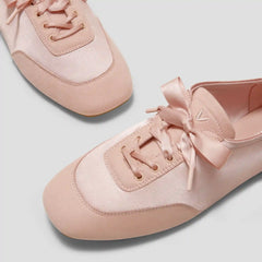 Square-Toe Lace-Up Satin Sneakerina (Cristina)