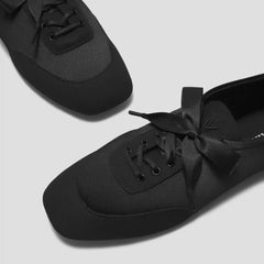 Square-Toe Lace-Up Satin Sneakerina (Cristina)