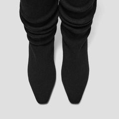 Mini Square-Toe Slouchy Knee-High Kitten Heel Boots (Rumi)