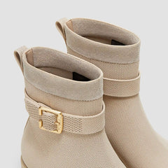 Square-Toe Water-Repellent Heeled Boots (Gisella)