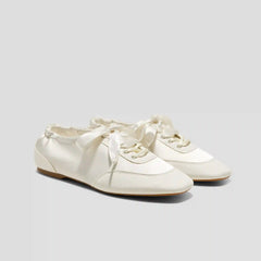 Square-Toe Lace-Up Satin Sneakerina (Cristina)