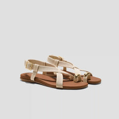 Square-Toe Slingback Toe Ring Sandals (Derorice)