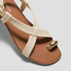 Square-Toe Slingback Toe Ring Sandals (Derorice)
