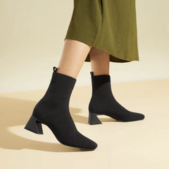 Square-Toe Water-Repellent Block Heeled Boots (Regina Pro)