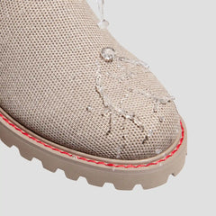 Round-Toe Lug Sole Wool Ankle Boots (Flora)