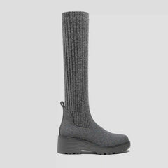 Round-Toe Knee-High Wool Wedge Boots (Eduarda)