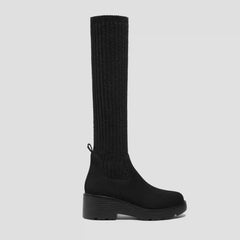 Round-Toe Knee-High Wool Wedge Boots (Eduarda)