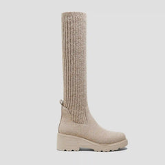 Round-Toe Knee-High Wool Wedge Boots (Eduarda)