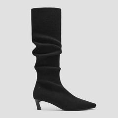 Mini Square-Toe Slouchy Knee-High Kitten Heel Boots (Rumi)