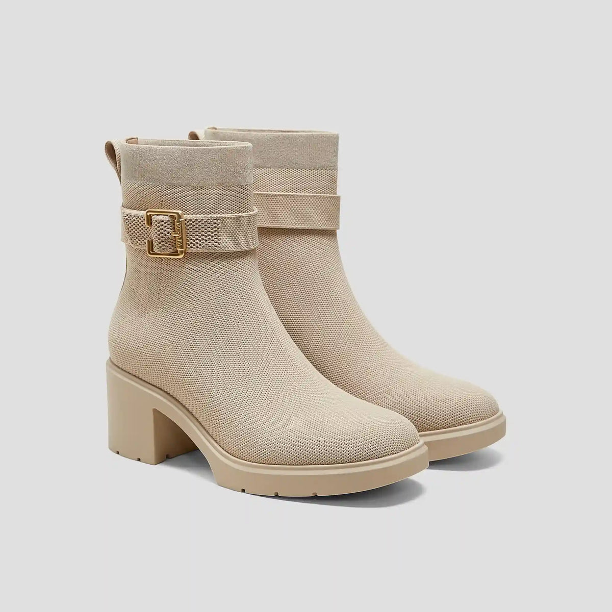 Square-Toe Water-Repellent Heeled Boots (Gisella)