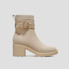 Square-Toe Water-Repellent Heeled Boots (Gisella)