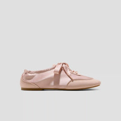 Square-Toe Lace-Up Satin Sneakerina (Cristina)