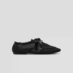 Square-Toe Lace-Up Satin Sneakerina (Cristina)