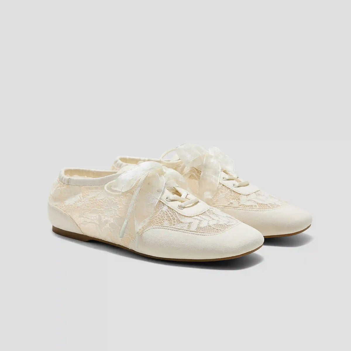 Square-Toe Lace-Up Satin Sneakerina (Cristina)
