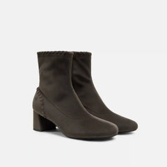 Round-Toe Velvet Whipstitched Ankle Boots (Rhoda)