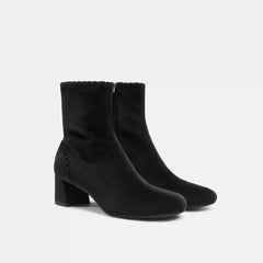 Round-Toe Velvet Whipstitched Ankle Boots (Rhoda)