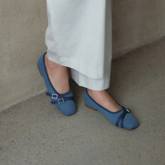 Square-Toe Margot Crisscross Flats (Marah)